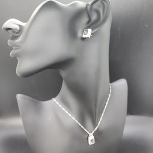Mystic Topaz with CZ Earrings and Necklace Set, Silver-tone.